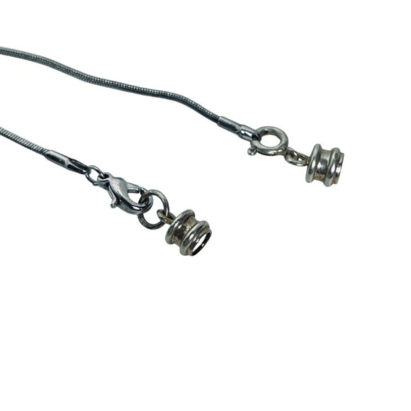 Silver Tone Snake Chain Necklace With Double-Sided Blue Moonglow Pendant (5812) - Picture 6 of 6